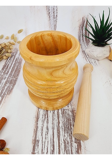 El Yapımı Ahşap Ağaç Havan Sarımsak Döveceği Lüx 10 Luk