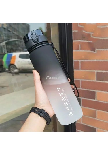 1 Litre Büyük Kapasiteli Spor Su Şişesi Sızdırmaz Renkli Plastik Bardak İçme Black 500-600ml Black