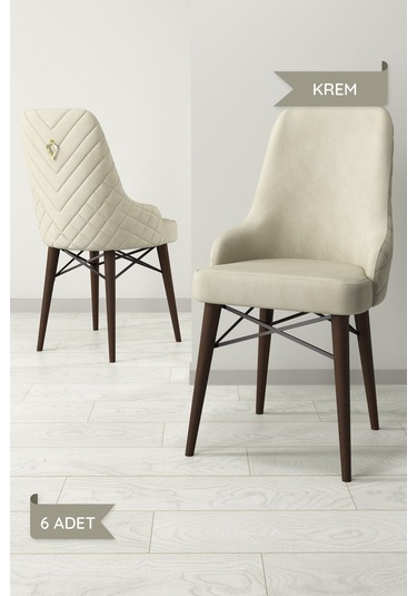 Ege Serisi,ceviz Gürgen Ayaklı 1.sınıf Babyface Kumaş Krem Sandalye 6 Adet Krem