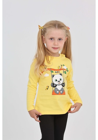 Toontoy Kız Çocuk Sallanan Panda Baskılı Sweatshirt Koyu Sarı
