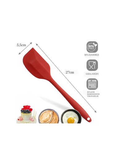 2li Kırmızı Silikon Kaşık Spatula Yanmaz Yapışmaz Çizmez 27cm
