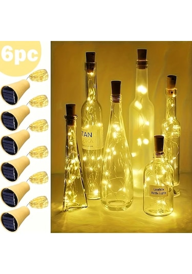 Honeybeeshop 6 Adet Solar Şişe Lambası Gündüz Şarj Gece Otomatik Aydınlatma Parti Noel Yılbaşı Dekorasyonu Sıcak Beyaz