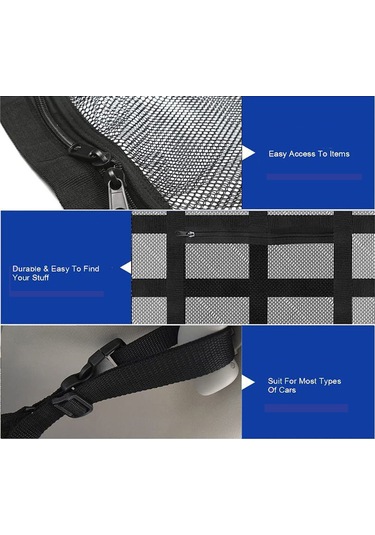 Lemestar Çift Katmanlı Araç Tavanı Depolama Filesi - 9 Bölmeli, Büyük Boy, Siyah, 90x65cm