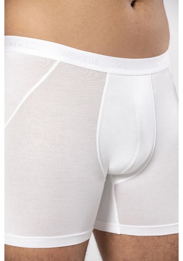Weweus Beyaz Micro Modal Premium Erkek Uzun Boxer 1419 Beyaz