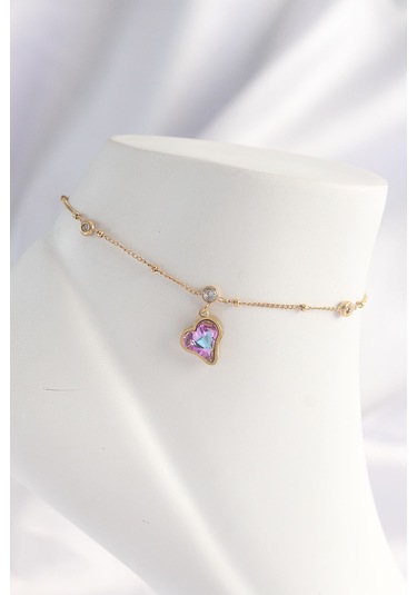 Zarif Kadın İçin Golden Çelik Renkli Zirkonlu Kalp Halhal Diğer