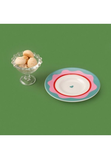 Evidea Kitchen Granny Çay Tabağı - Yeşil / Pembe - 13 Cm Yeşil / Pembe Pembe - Yeşil