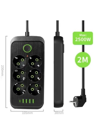6 Lı Priz 6 Soket 220v 4usb 5v2.1a 1 Pd 2.1a Şarj Çoklu Priz
