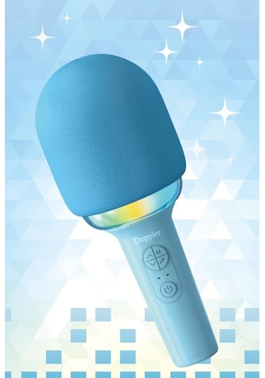 Doppler Rainbow Mavi Karaoke Mikrofonu Ledli Ses Değiştirme Özellikli Işıklı Yeni