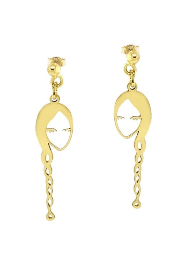 14 Ayar Altın Örgü Saçlı Kız Küpe