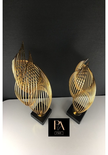 Gold H 2'li Ofis Metal Aksesuar Biblo Ev Salon Dekorasyon Obje