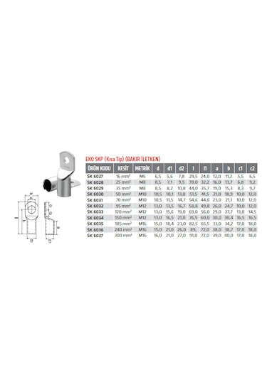 Solmazsan Skp Ekonomik Tip Kablo Pabucu 25 Mm² M8 -sk 6028 Adet: 10 Adet