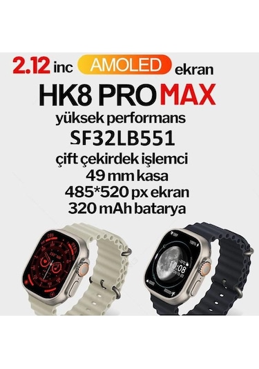 Obrax Watch 8 2023 HK9 Pro Max Amoled Ekran Akıllı   Saat İthalatçı Garantili