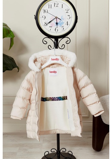 Benitto Kids Kız Bebek Kapüşonlu Kışlık Mont 51333 Bej
