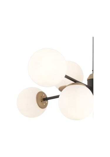 Beria 8'li Sıralı Eskitme Beyaz Camlı Modern Oturma Odası Salon Avize Beyaz