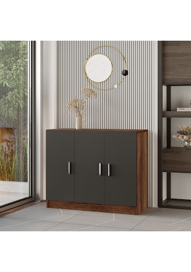 Robin Home Verona E Ofis Çok Amaçlı Dolap Barok- Gri Abanoz
