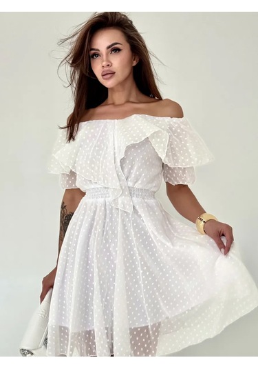 Ylook Yazlık Puantiyeli Elbise 395934925 Beyaz