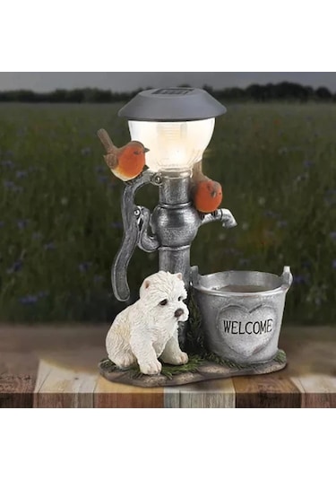 Güneş Enerjili Işıklı Tırmanan Köpek Bahçe Heykeli, Dış Mekan Reçinesi