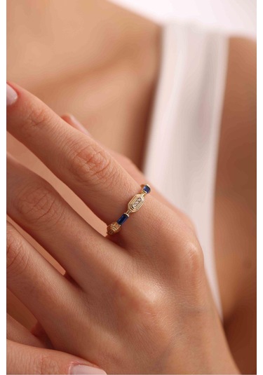 Lacivert Baget Taşlı Heritage Minimal Yüzük Gianfranco