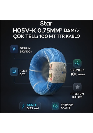 Star H05v-k 0.75mm² Damar/çok Telli 100 Mt Ttr Kablo