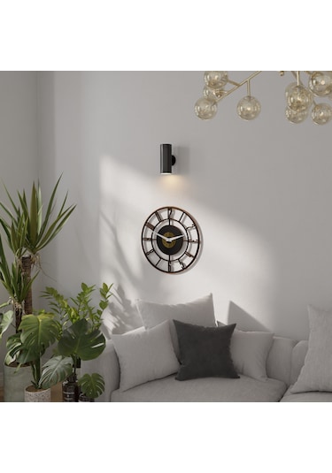 Dekoratif Minimal Ahşap Aynalı Pleksili Duvar Saati Siyah - Gold