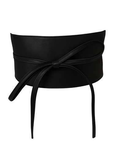 Kadın Kemer Deri Geniş Bağcıklı Siyah Siyah