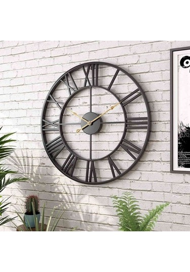 Goldenqian Duvar Saati, Ev Dekorasyonu Için Antik Roma Rakamlı Sessiz Duvar Saati Nı3ldf Siyah
