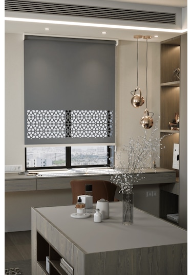 Perdea Lazer Kesim Mat Stor Perde, Lazer Kesimli Modern Serisi, M-4004 Antrasit Renk