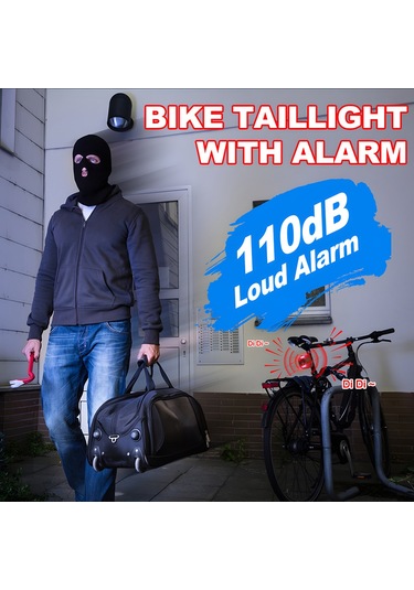 Kosona Siyah Bisiklet Arka Lambası: Usb Şarjlı, 110db Antifantezi Alarm, Çoklu Işık Modu, 2 Kumanda 700mah Li-pil