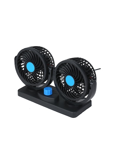 Maiyame 12v Usb İki Başlı Soğutma Fanı - 360 Derece Dönebilen, 2 Hızlı, Ev Ve Araç İçin Sessiz Soğutucu - Mavi Siyah
