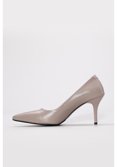 Hakiki Deri Kadın İnce Topuk Ayakkabı 215za1882 Vizon