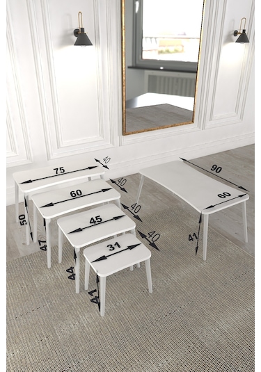 Alanur 5li Orta Sehpa Ve Zigon Sehpa Ahşap Ayaklı Çay Kahve Sehpası Xl Salon Seti Kristal