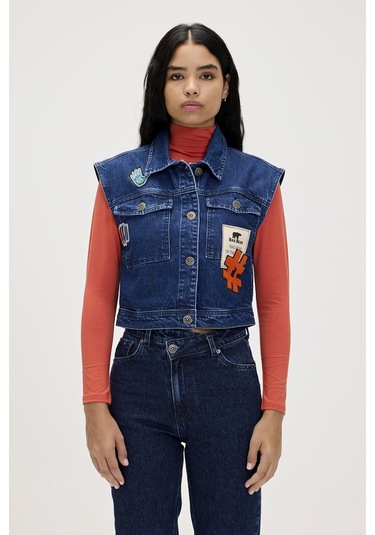 Joanne İndigo Kadın Denim Yelek Koyu Mavi