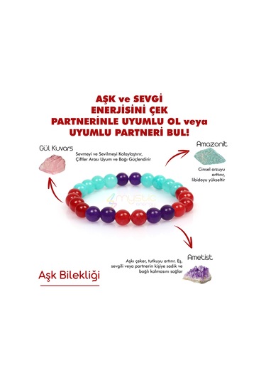 Mystic Energy Doğal Taş Aşk Tılsım Bilekliği Çok Renkli