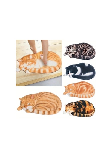 Elmpaly S10170 Kawaii Kedi Desenli Yumuşak Polyester Kaymaz Halı 15.75x29.92inç S10170 Boyut