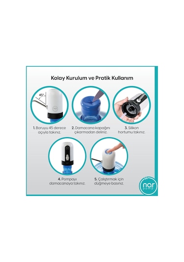 Narpump Şarjlı Otomtk Damacana Su Pomp.Beyaz