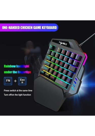 Techbloom Hxsj Gaming Tek Elle Klavye Ve Fare Seti 35 Tuş Çift Renkli Keycaps Renkli Arka Işık Usb Plug And Play Black Diğer