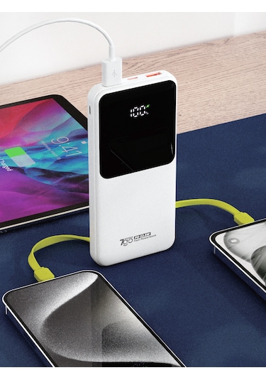 7go Gpw-06 10000mah Pd22.5w Hızlı Şarj Powerbank Beyaz Dahili Type-c & Lightning Kablo Dijital E BEYAZ