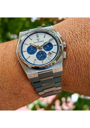 Raymond Kronograf Siyah Detaylı Çelik Erkek Kol Saati Gümüş