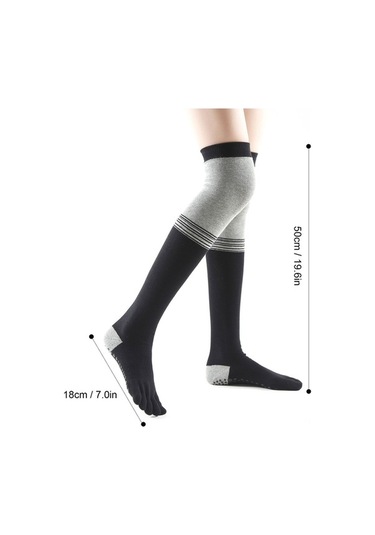 Flybuy Kadın Uyluk Yüksek Parmak Çorap Beş Parmaklı Çizgili Kaymaz Bacak Sıcak Tutucu Dans Yoga Uzun Çizme Çorapları Siyahtan Griye Siyah - Gri