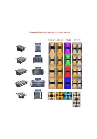 Opulentliving Güneş Enerjili, Su Geçirmez Çift Taraflı Duvar Lambası - 8 Işın Rgb, Bahçe Ve Peyzaj İçin RGB