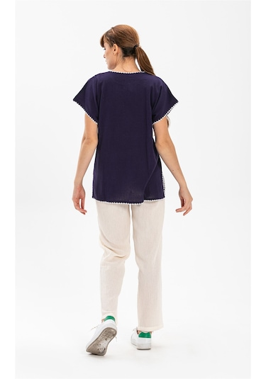 Kısa Kol Şile Bezi Naz Bluz Mor Mor