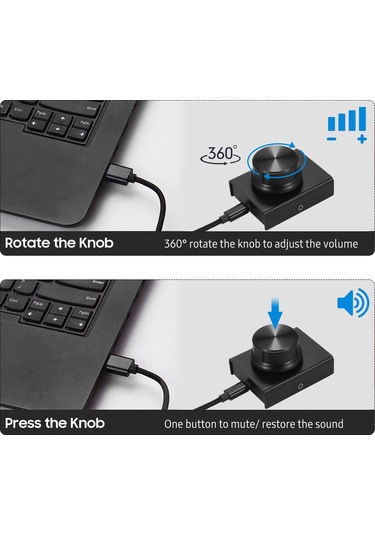 Yunboo Usb Ses Kontrol Çarkı - Bilgisayar İçin Kolay Ses Ayarı, 2m Kablo, Sessiz Mod