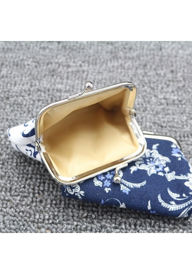 Mavi Bozuk Para Cüzdanı Vintage Seladonlar Bozuk Para Çantası Tuval Mini Küçük Çanta Kadın Çanta Mavi