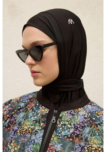 Manuka Rüzgarlıklı 3'lü Tesettür Mayo Takımı Tıny Flower Çok Renkli - Siyah