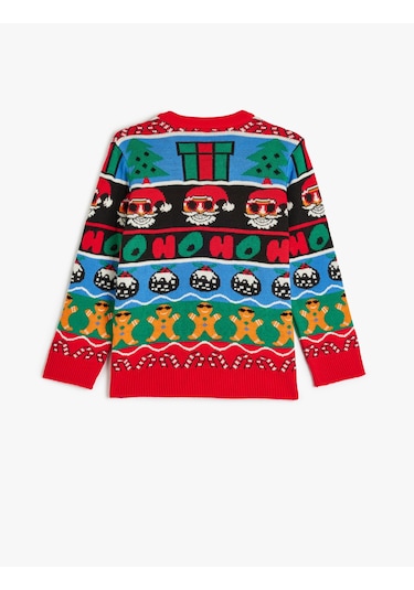 Koton Yılbaşı Kazağı Noel Baba Desenli Bisiklet Yaka Uzun Kollu Multıcolor 5wkb90011tt Mavi