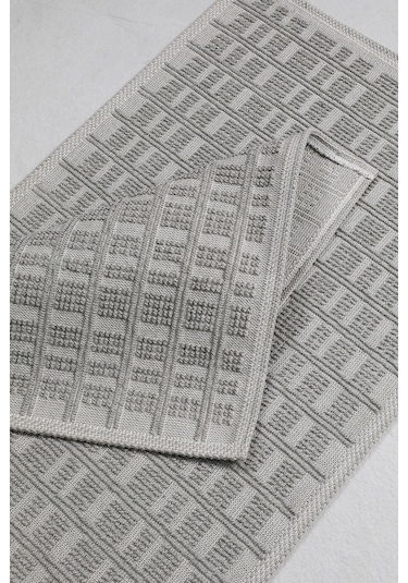 Naturel Pamuklu Kilim Yıkanabilir Banyo Paspası Halısı 2'li Klozet Takımı 60x100-50x60cm Gri