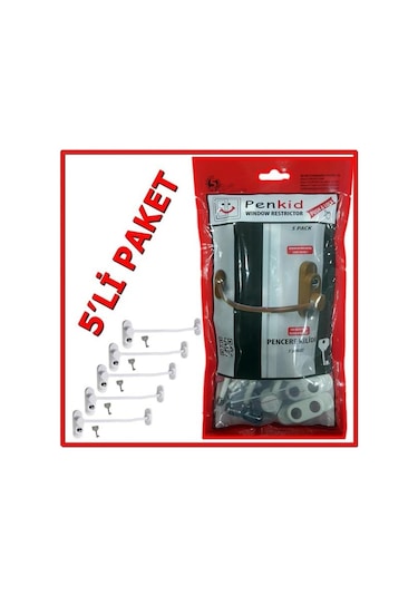 5 Adet Penkid Kablolu Pvc Pencere Emniyet Kilidi Beyaz
