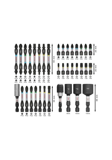 36 X Pro Impact Seti, 36 Parça 200 X 107 Mm, Profesyonel Aksesuar Tornavida, Tornavida