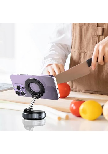 Kilifone - Telefon Tutucu K007 Pro 360 Derece Dönebilen Vakum Özellikli Magnetik Telefon Tutucu - Siyah - T36975 Siyah