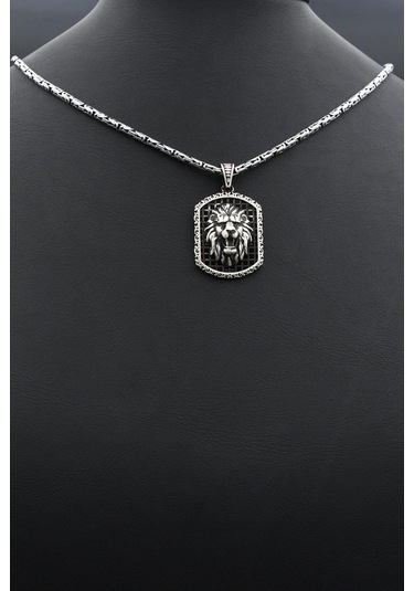 Aslan Figürlü 925 Ayar Gümüş Kolye Kral Zincir 2mm 902430 Gümüş